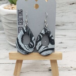 NEW Black and Gray Teardrop Earrings, Handcrafted Polymer Clay Earrings